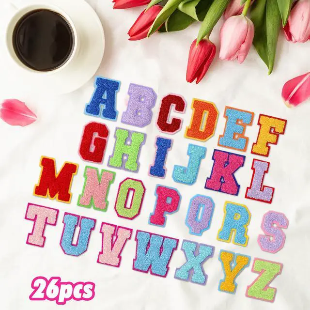 Alt view image 5 of 7 - 26 Pcs Colorful Self Adhesive Letter Patches Chenille Letter Stickers A-Z Embroidered Patches Alphabet Applique Patches for Clothes Bags Hats Jeans Phone Case DIY Accessories