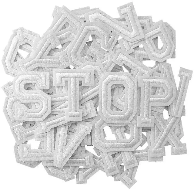 Main image of 52Pcs Iron on Letter Patches, Letters A-Z Embroidered Applique Patches for Clothes, Skirts, Hats, Socks, Jeans DIY Accessories - White