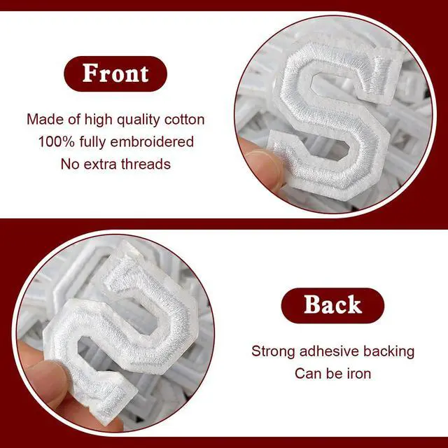 Alt view image 3 of 7 - 52Pcs Iron on Letter Patches, Letters A-Z Embroidered Applique Patches for Clothes, Skirts, Hats, Socks, Jeans DIY Accessories - White