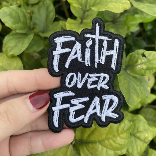 Alt view image 5 of 6 - Faith Over Fear Patch-3 Inches Iron On/Sew On Embroidered Applique Patch, Embroidery Patches for Clothes Backpacks Hats, Embroidered Patch, Funny Christian DIY Accessories
