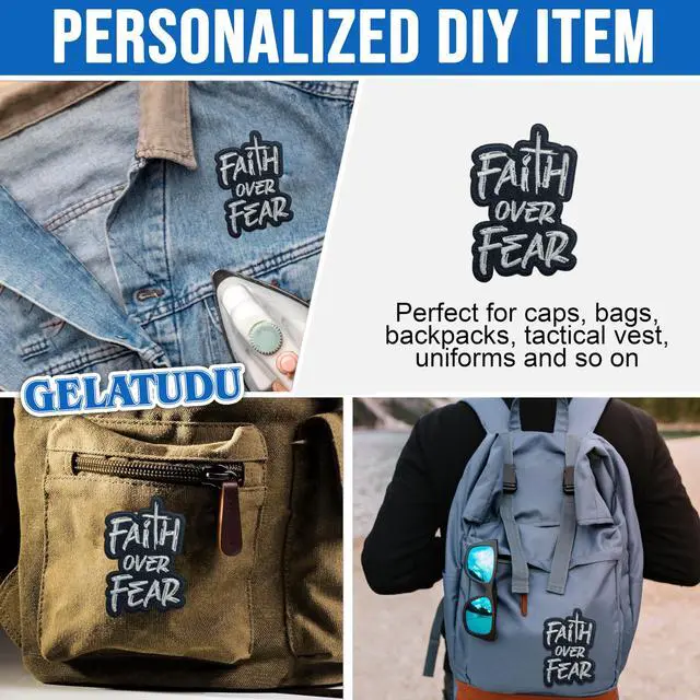 Alt view image 2 of 6 - Faith Over Fear Patch-3 Inches Iron On/Sew On Embroidered Applique Patch, Embroidery Patches for Clothes Backpacks Hats, Embroidered Patch, Funny Christian DIY Accessories