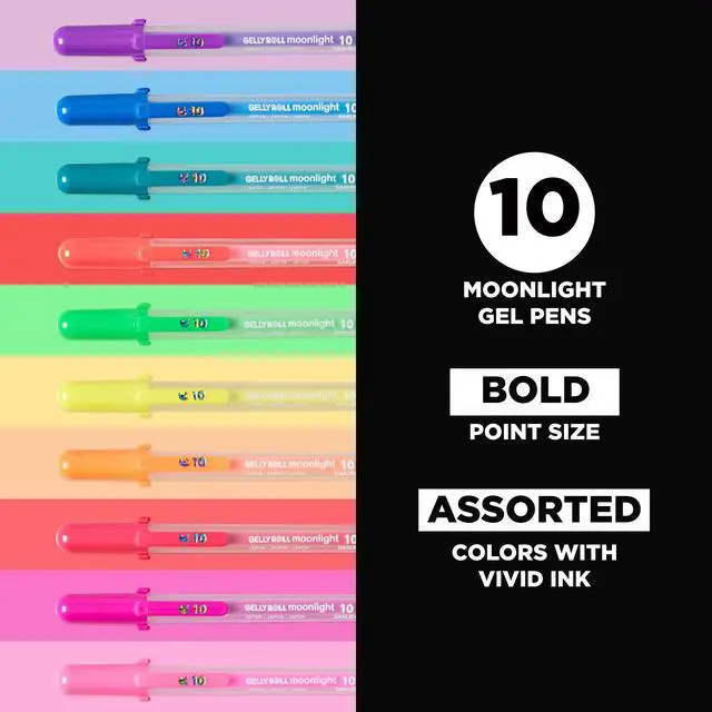 Alt view image 2 of 7 - Gelly Roll Moonlight Gel Pen Set, Bold Tip, Opaque Colors, 10 PK 38176 | Bold Point Ink Pen for Journaling, Art & Drawing, Opaque Ink Pops on Light & Dark Paper, Creamy Smooth Flow