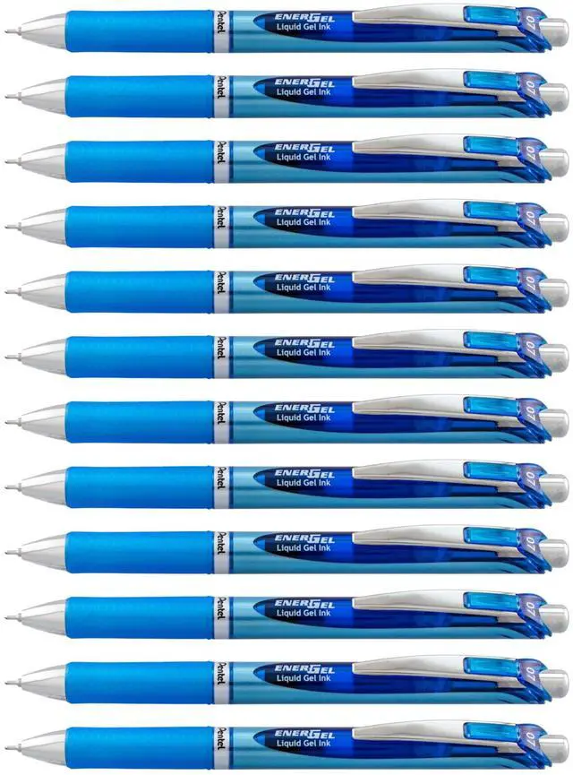 Main image of EnerGel Deluxe RTX Retractable Liquid Gel Pen, Medium Line, Needle Tip, Blue Ink, Box of 12 (BLN77-C), 0.7mm needle