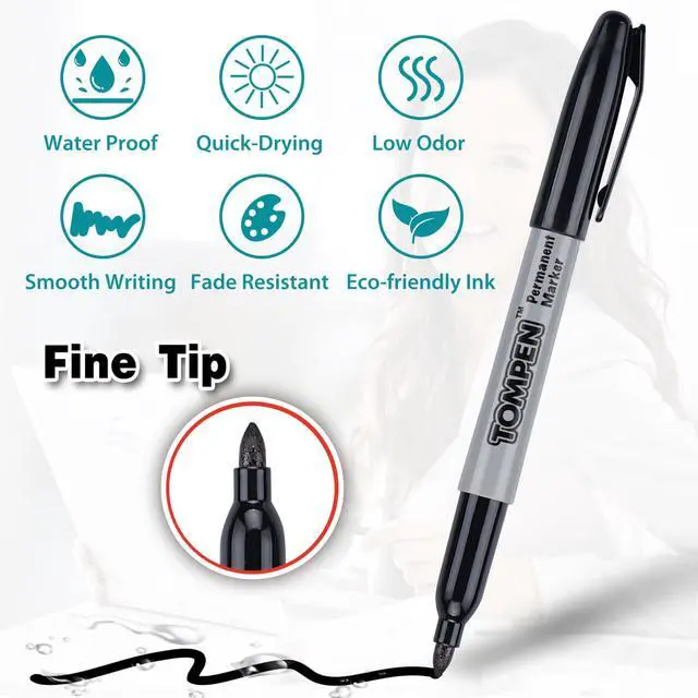 Alt view image 2 of 7 - Permanent Markers Black 48 Count Fine Tip,Quick Drying Marker for Gift Card,Bulk Pens on Wood,Plastic,Paper,Metal,Mirror for Office School Classroom Home