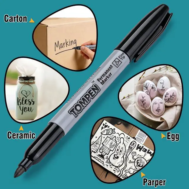 Alt view image 5 of 7 - Permanent Markers Black 48 Count Fine Tip,Quick Drying Marker for Gift Card,Bulk Pens on Wood,Plastic,Paper,Metal,Mirror for Office School Classroom Home