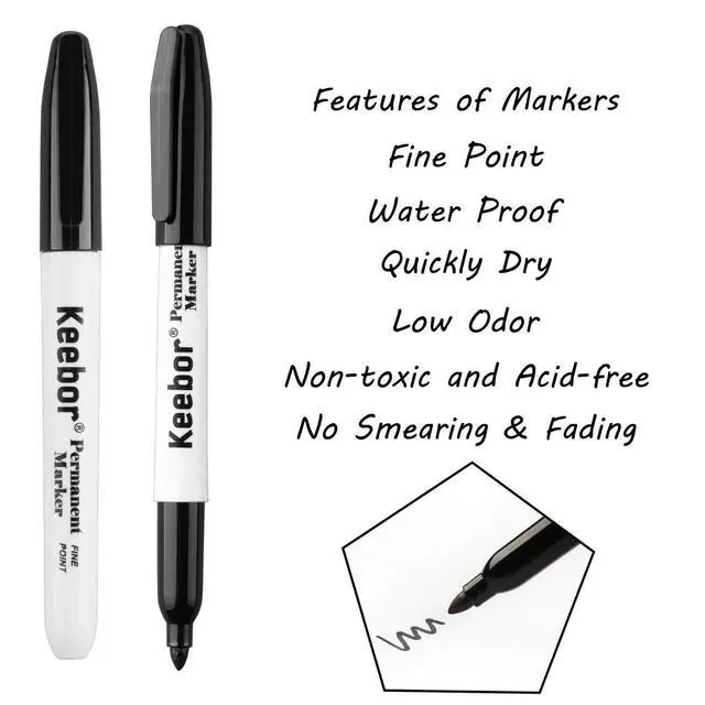 Alt view image 2 of 7 - Permanent Markers Bulk, 60 Pack, Quick Drying & Fade Resistant | Fine Point Marker Set for Wood, Plastic, Paper, Metal