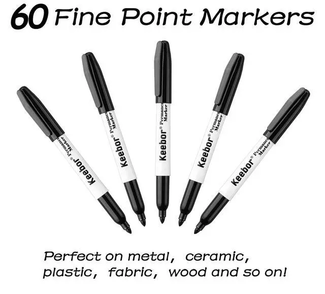 Alt view image 3 of 7 - Permanent Markers Bulk, 60 Pack, Quick Drying & Fade Resistant | Fine Point Marker Set for Wood, Plastic, Paper, Metal