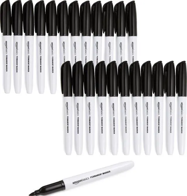 Main image of Fine Tip Permanent Markers for Writing, Drawing, Quick Drying, Office, School, and Home Use, Black, 24 Pack
