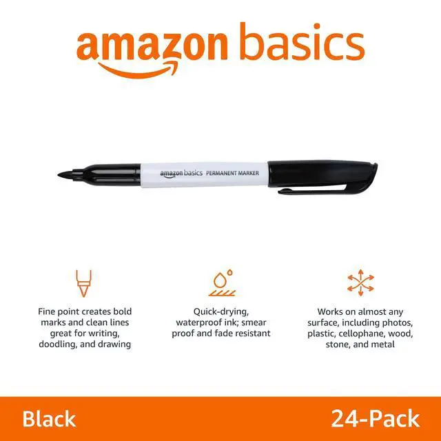 Alt view image 2 of 7 - Fine Tip Permanent Markers for Writing, Drawing, Quick Drying, Office, School, and Home Use, Black, 24 Pack