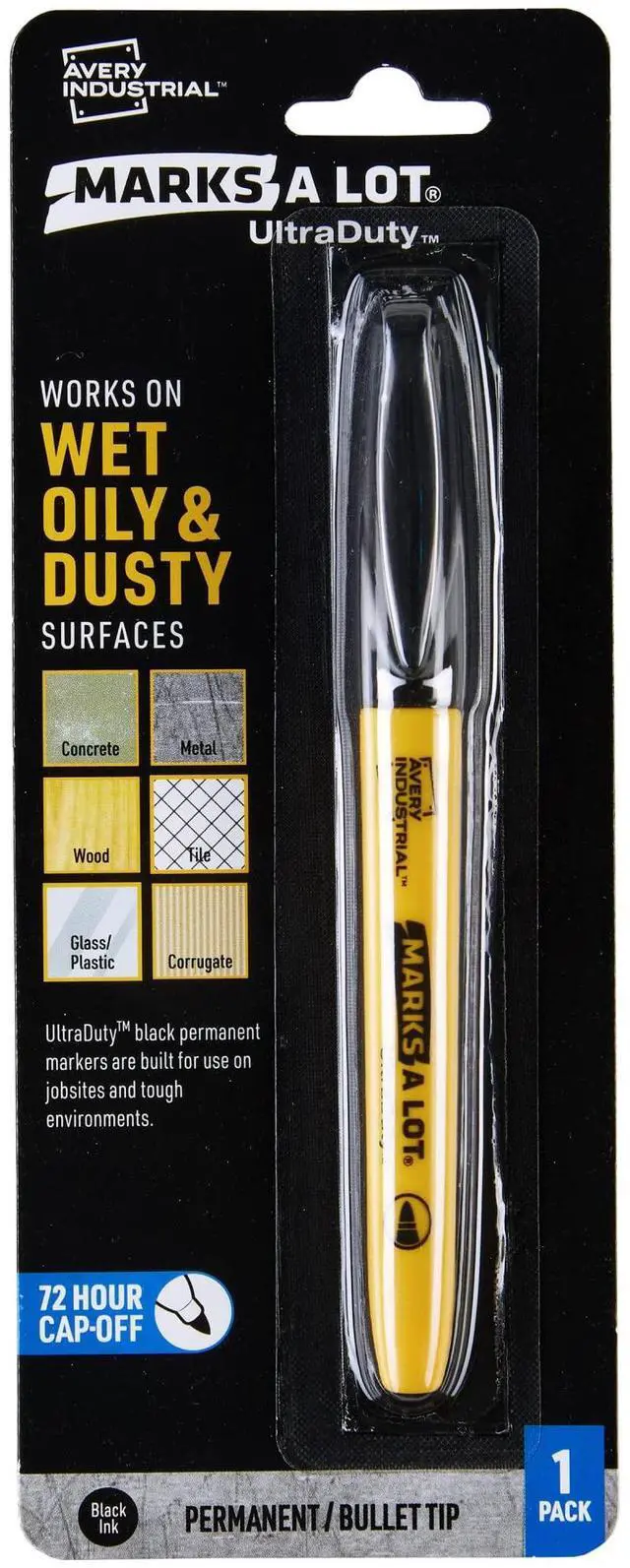 Main image of Marks A Lot UltraDuty Permanent Markers, Bullet Tip, Water Resistant, 1 Black Industrial Marker (29843)