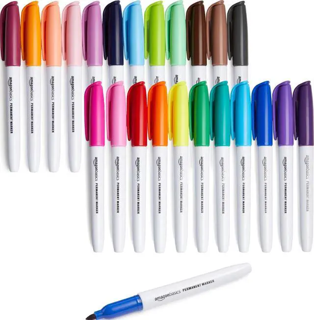 Main image of Fine Tip Permanent Markers for Office, School, and Home Use, Assorted Colors, 24 Pack