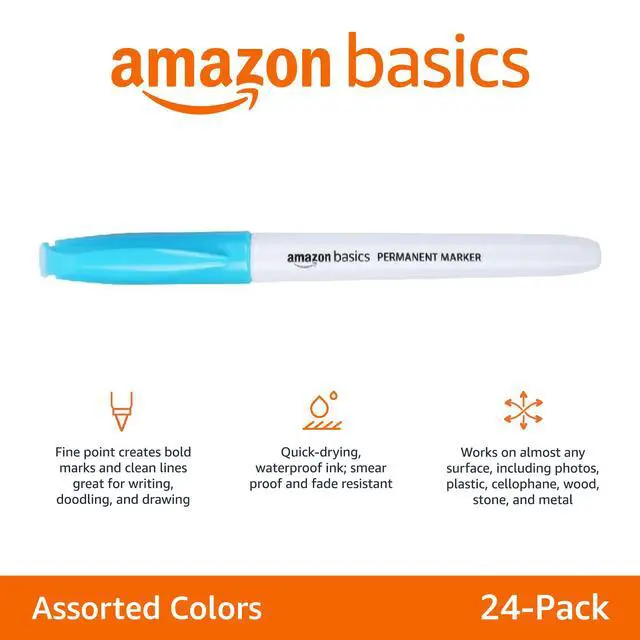Alt view image 2 of 5 - Fine Tip Permanent Markers for Office, School, and Home Use, Assorted Colors, 24 Pack