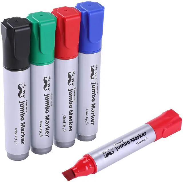 Main image of Jumbo Permanent Markers, 4 Pack, Assorted Color, Chisel Tip | Wide Tip, Large, Thick Permanent Markers for Canvas, Posters Board, Fabric, Window, Glass, Wood, Waterproof, Quick Dry