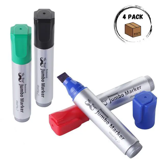 Alt view image 2 of 7 - Jumbo Permanent Markers, 4 Pack, Assorted Color, Chisel Tip | Wide Tip, Large, Thick Permanent Markers for Canvas, Posters Board, Fabric, Window, Glass, Wood, Waterproof, Quick Dry