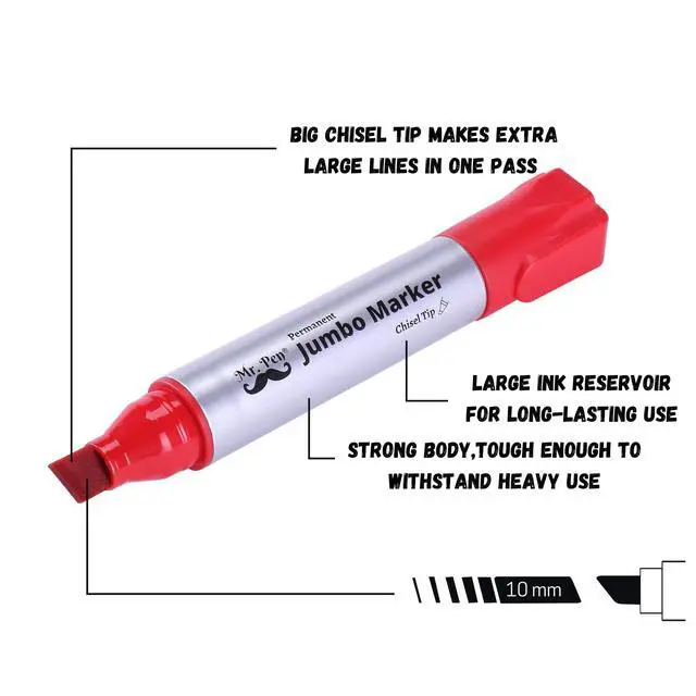 Alt view image 3 of 7 - Jumbo Permanent Markers, 4 Pack, Assorted Color, Chisel Tip | Wide Tip, Large, Thick Permanent Markers for Canvas, Posters Board, Fabric, Window, Glass, Wood, Waterproof, Quick Dry