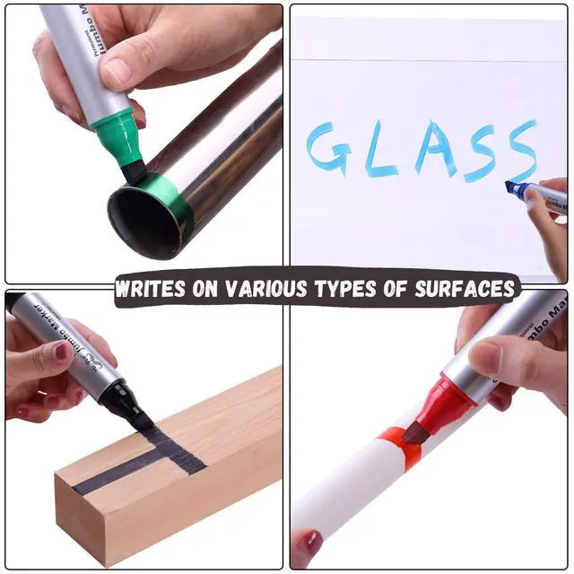 Alt view image 4 of 7 - Jumbo Permanent Markers, 4 Pack, Assorted Color, Chisel Tip | Wide Tip, Large, Thick Permanent Markers for Canvas, Posters Board, Fabric, Window, Glass, Wood, Waterproof, Quick Dry