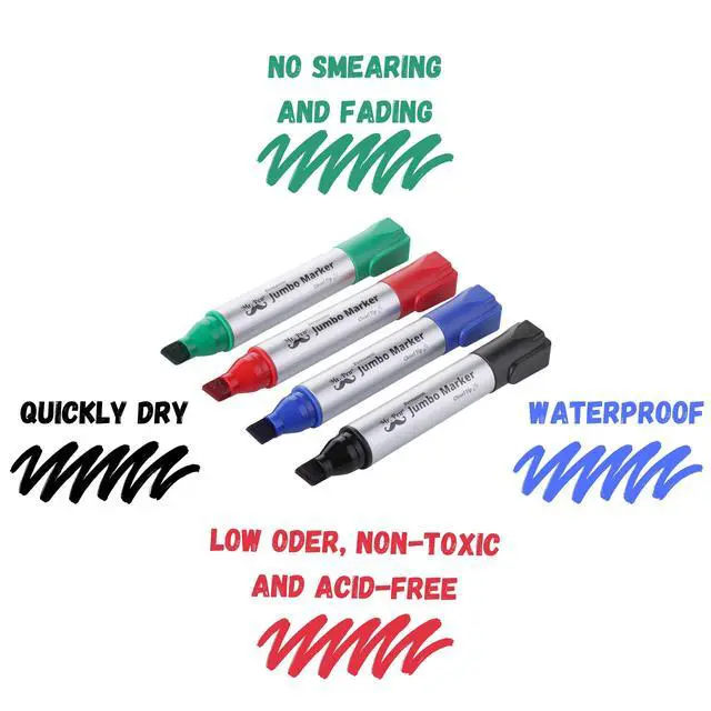Alt view image 6 of 7 - Jumbo Permanent Markers, 4 Pack, Assorted Color, Chisel Tip | Wide Tip, Large, Thick Permanent Markers for Canvas, Posters Board, Fabric, Window, Glass, Wood, Waterproof, Quick Dry