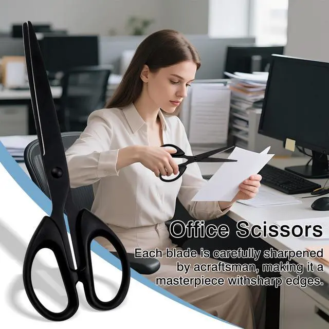 Alt view image 6 of 7 - Black All-Purpose Office Scissors Sharp Stainless Steel Blade Shears with Straight ABS Handle for Home, School & Craft Use