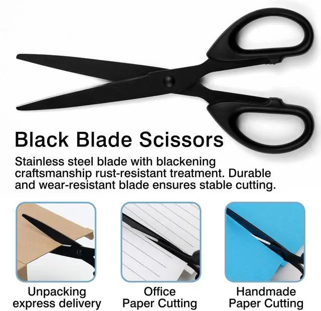 Alt view image 2 of 7 - Black All-Purpose Office Scissors Sharp Stainless Steel Blade Shears with Straight ABS Handle for Home, School & Craft Use