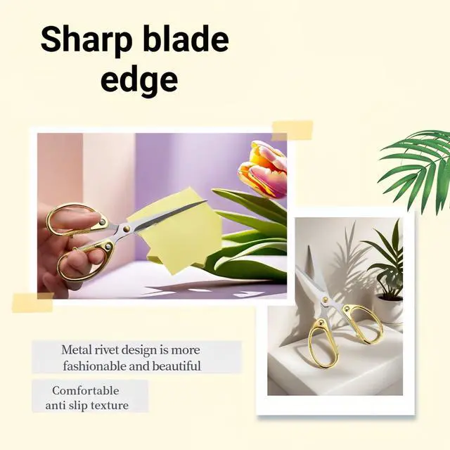 Alt view image 3 of 7 - 5" Stainless Steel Scissors Sharp Blades - Ambidextrous Comfort Grip Multipurpose for Office, Home, School, Crafts, Fabric - Ideal Gift (Gold)
