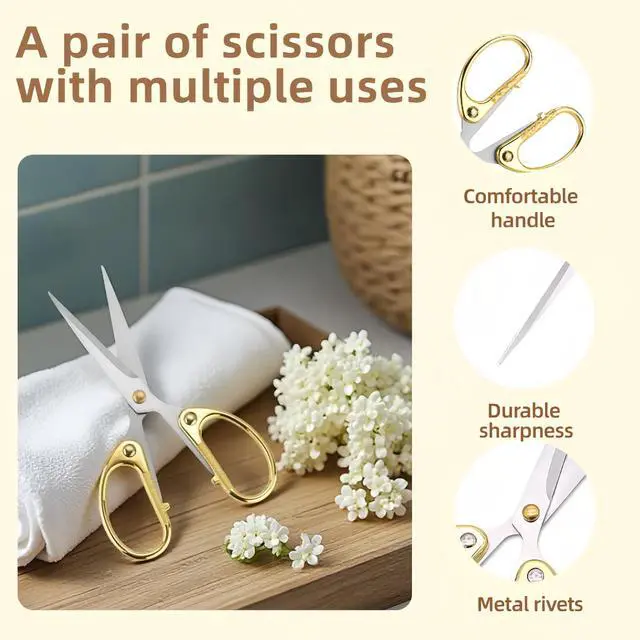 Alt view image 6 of 7 - 5" Stainless Steel Scissors Sharp Blades - Ambidextrous Comfort Grip Multipurpose for Office, Home, School, Crafts, Fabric - Ideal Gift (Gold)