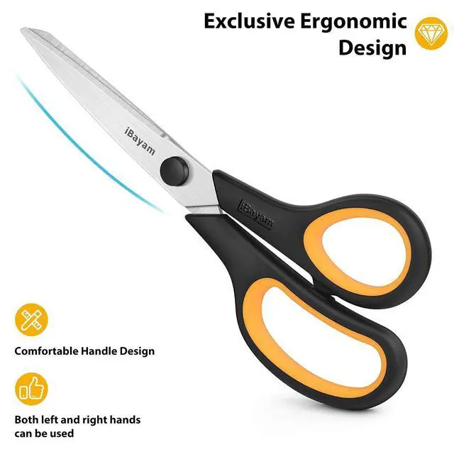 Alt view image 3 of 7 - 8.5" Heavy Duty Black Scissors for Office School Classroom Home Use | Precision 2.5mm Thickness Ultra Sharp Blade| Comfort Grip Right/Left Handles| Multipurpose | Cutting Paper Fabric Packaging