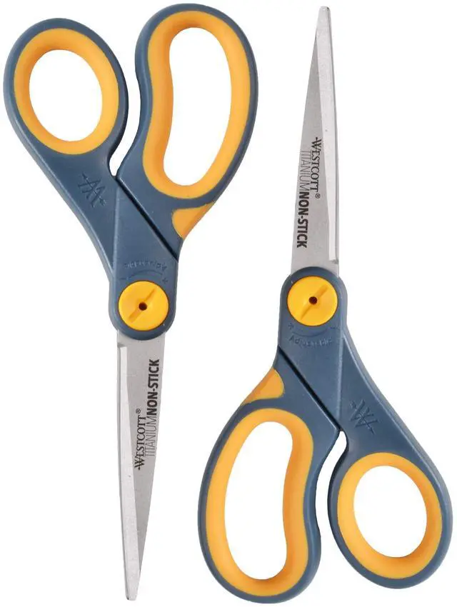 Main image of 8-Inch Non-Stick Titanium Scissors For Office and Home - Glide Adjust Technology - Grey/Yellow Craft, Fabric Scissors - 2 Pack