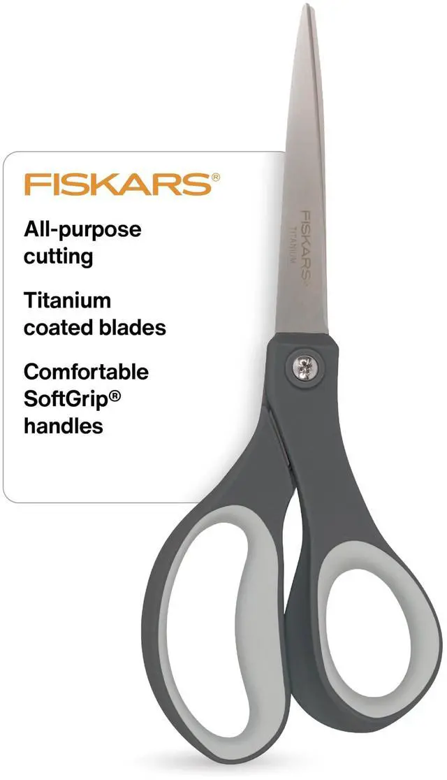 Main image of 8" Everyday Titanium SoftGrip All Purpose Scissors for Office, Gray | Titanium Blades Stay Sharp Longer, Home, Arts & Crafts Scissors for Cutting Paper, Cardboard, Photos & More, Gray