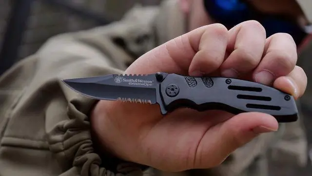 Alt view image 2 of 2 - Accessories Extreme Ops SWA24S 7.1in S.S. Folding Knife with 3.1in Serrated Clip Point Blade and Aluminum Handle for Outdoor, Tactical, Survival and EDC