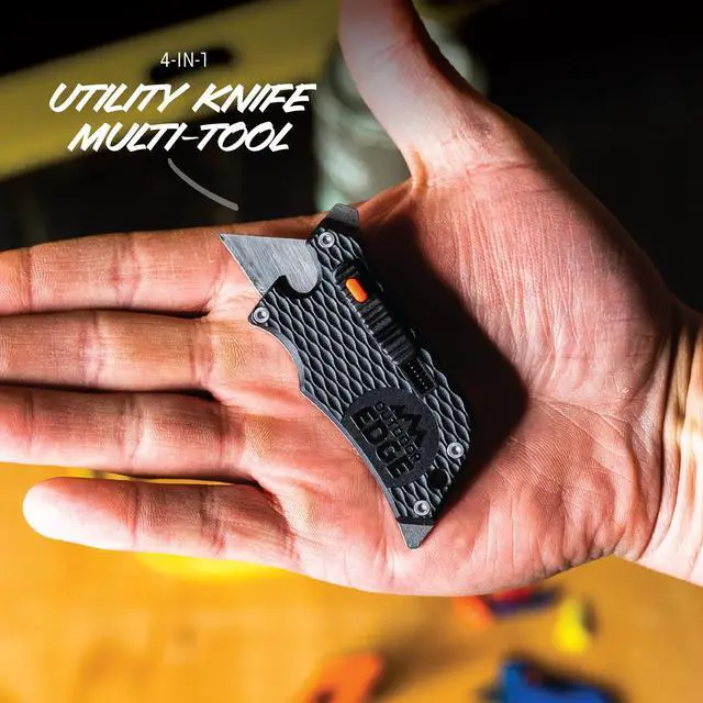Alt view image 4 of 7 - SlideWinder - Utility Knife Multitool with Standard Replaceable Razor Blade, Screwdrivers, Prybar, Bottle Opener and Pocket Clip with Locking Auto-Retracting Blade (Black)