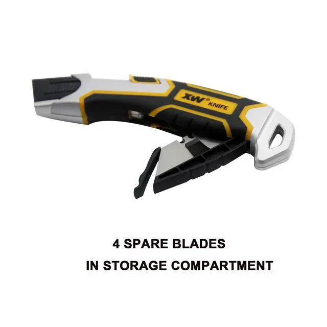 Alt view image 3 of 7 - Auto-Retractable Safety Utility Knife, Box Cutter of Quick Blade Change, 4 Spare Blades Storage in Handle