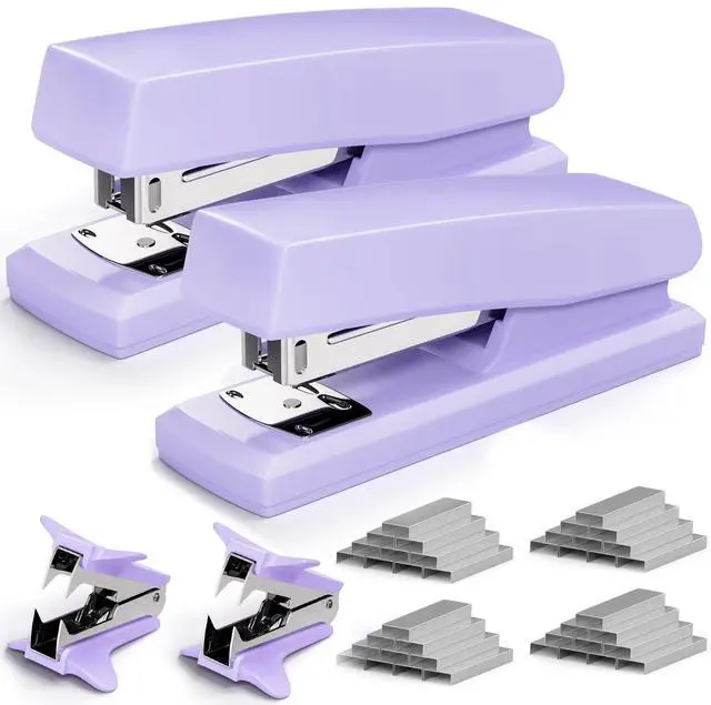 Main image of Purple Desk Stapler Set with Staples and Staple Remover for Office, 2Pack | 25-Sheet Capacity Staplers for Desk with 4000 Staples and 2 Staple Removers, Purple Office Supplies for Students