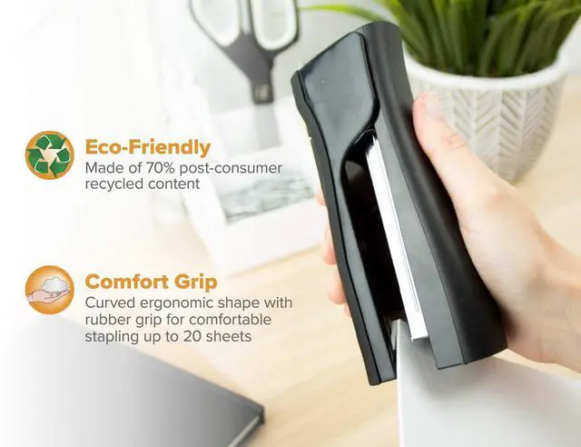 Alt view image 6 of 6 - Office Eco-Friendly Dynamo 4 in 1 Standup Stapler, Includes 420 Staples, 20 Sheet Capacity, Integrated Pencil Sharpener, Staple Remover & Staple Storage, Black