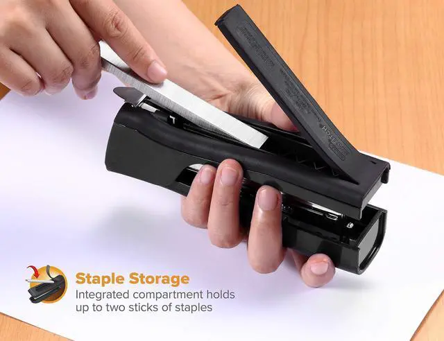 Alt view image 4 of 6 - Office Eco-Friendly Dynamo 4 in 1 Standup Stapler, Includes 420 Staples, 20 Sheet Capacity, Integrated Pencil Sharpener, Staple Remover & Staple Storage, Black