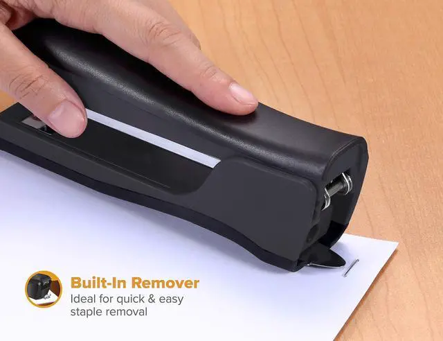 Alt view image 5 of 6 - Office Eco-Friendly Dynamo 4 in 1 Standup Stapler, Includes 420 Staples, 20 Sheet Capacity, Integrated Pencil Sharpener, Staple Remover & Staple Storage, Black