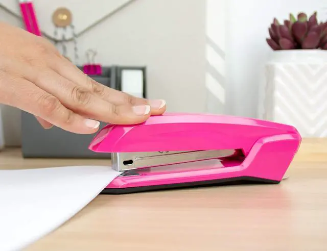 Alt view image 2 of 6 - Office Ascend 3 in 1 Stapler Integrated Remover & Staple Storage, 420 Staples Included, 20 Sheet Capacity, Lightweight, Pink