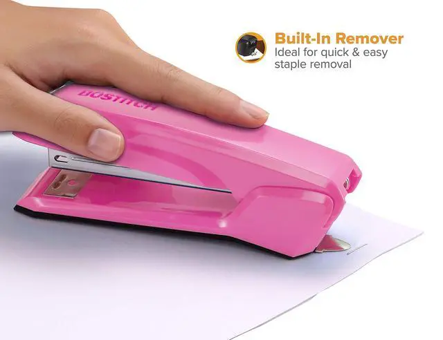 Alt view image 3 of 6 - Office Ascend 3 in 1 Stapler Integrated Remover & Staple Storage, 420 Staples Included, 20 Sheet Capacity, Lightweight, Pink