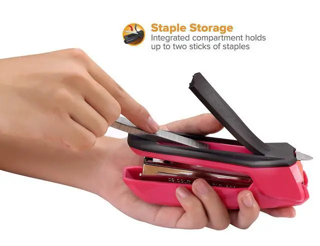 Alt view image 4 of 6 - Office Ascend 3 in 1 Stapler Integrated Remover & Staple Storage, 420 Staples Included, 20 Sheet Capacity, Lightweight, Pink