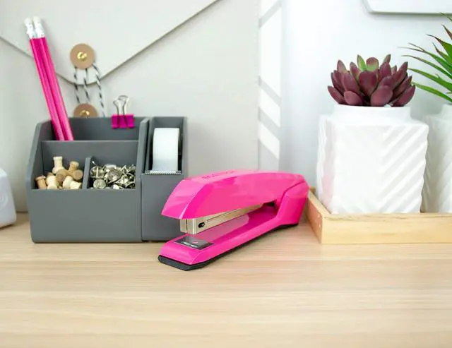 Alt view image 6 of 6 - Office Ascend 3 in 1 Stapler Integrated Remover & Staple Storage, 420 Staples Included, 20 Sheet Capacity, Lightweight, Pink