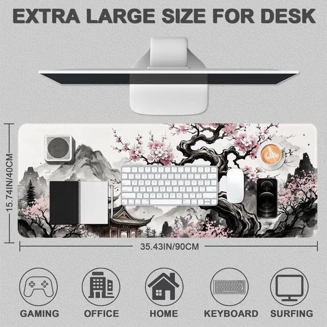 Alt view image 2 of 7 - XL Gaming Mouse Pad with Non-Slip Rubber Base Waterproof Desk Mat | Stitched Edges , Smooth Glide, Extended Desk Pad, Fits Keyboard & Mouse, for Gaming and Home Office