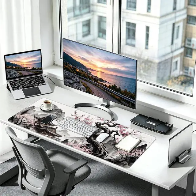 Alt view image 7 of 7 - XL Gaming Mouse Pad with Non-Slip Rubber Base Waterproof Desk Mat | Stitched Edges , Smooth Glide, Extended Desk Pad, Fits Keyboard & Mouse, for Gaming and Home Office