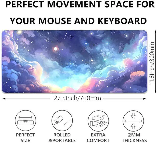 Alt view image 3 of 7 - Stars Sky Dark Blue Cosmos Mouse Pad Desk Mat,Large Extended Gaming Mouse Pad with Stitched Edges,Non-Slip Waterproof Rubber Base for Office,Computer,Keyboard,Laptop and Home Desk Pad(27.5X11.8 in)