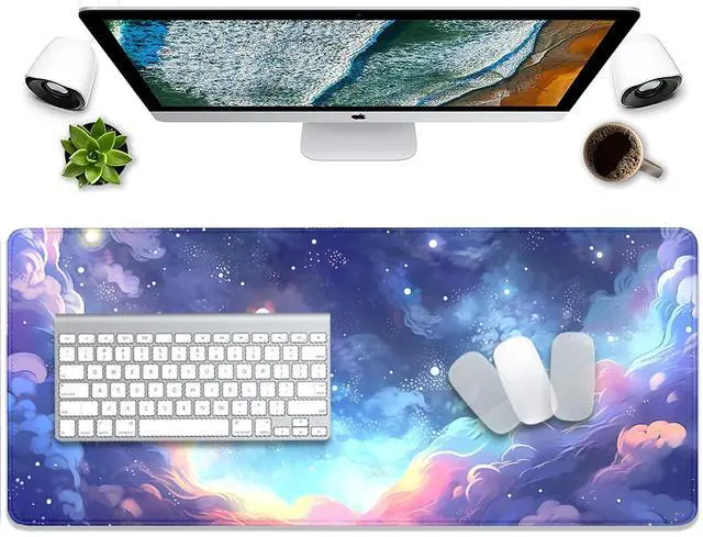 Alt view image 6 of 7 - Stars Sky Dark Blue Cosmos Mouse Pad Desk Mat,Large Extended Gaming Mouse Pad with Stitched Edges,Non-Slip Waterproof Rubber Base for Office,Computer,Keyboard,Laptop and Home Desk Pad(27.5X11.8 in)