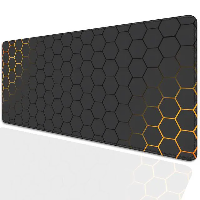 Alt view image 2 of 7 - Black Gold Honeycomb Mouse Pad Desk Pad,Extended Gaming Mouse Mat,Stitched Edges Non-Slip Waterproof Rubber Base Mousepad for Office Desk Mat(27.5X11.8 in)