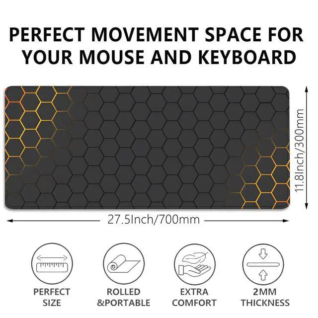 Alt view image 3 of 7 - Black Gold Honeycomb Mouse Pad Desk Pad,Extended Gaming Mouse Mat,Stitched Edges Non-Slip Waterproof Rubber Base Mousepad for Office Desk Mat(27.5X11.8 in)