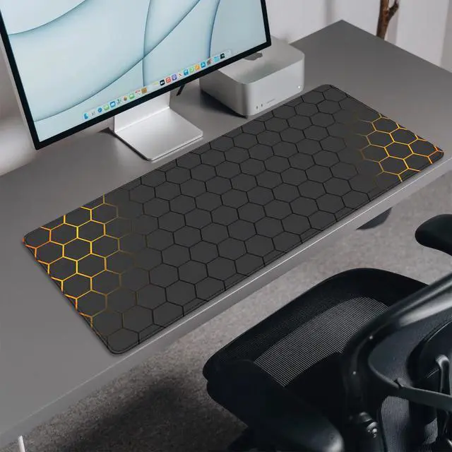 Alt view image 4 of 7 - Black Gold Honeycomb Mouse Pad Desk Pad,Extended Gaming Mouse Mat,Stitched Edges Non-Slip Waterproof Rubber Base Mousepad for Office Desk Mat(27.5X11.8 in)
