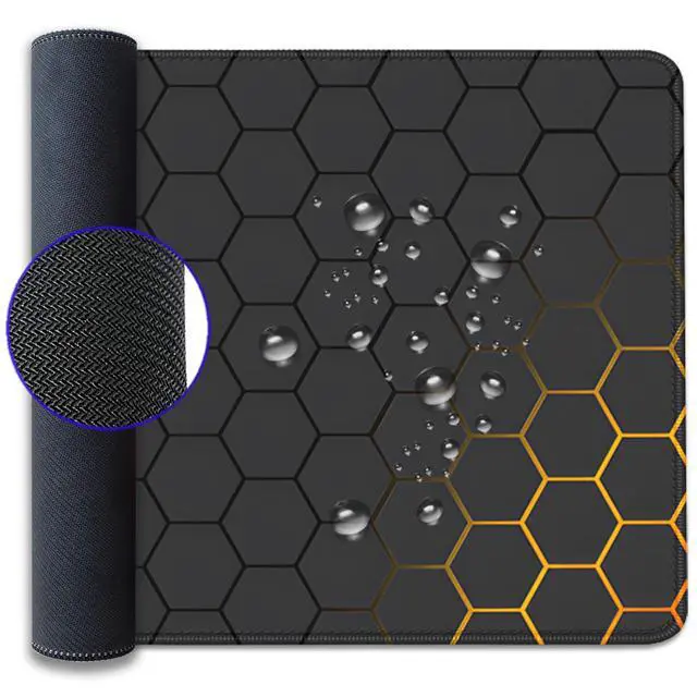 Alt view image 7 of 7 - Black Gold Honeycomb Mouse Pad Desk Pad,Extended Gaming Mouse Mat,Stitched Edges Non-Slip Waterproof Rubber Base Mousepad for Office Desk Mat(27.5X11.8 in)
