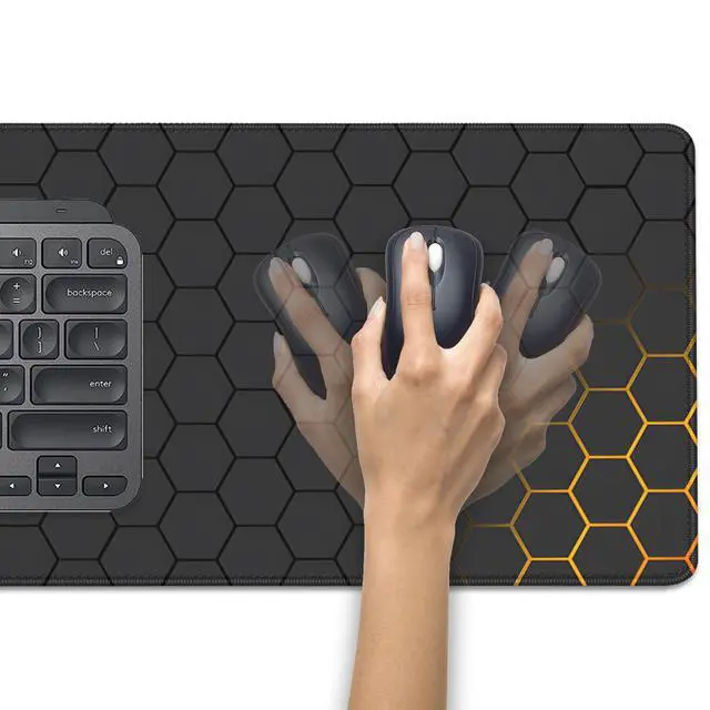 Alt view image 5 of 7 - Black Gold Honeycomb Mouse Pad Desk Pad,Extended Gaming Mouse Mat,Stitched Edges Non-Slip Waterproof Rubber Base Mousepad for Office Desk Mat(27.5X11.8 in)