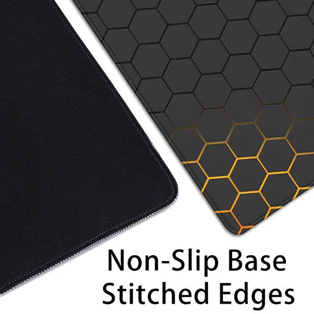 Alt view image 6 of 7 - Black Gold Honeycomb Mouse Pad Desk Pad,Extended Gaming Mouse Mat,Stitched Edges Non-Slip Waterproof Rubber Base Mousepad for Office Desk Mat(27.5X11.8 in)