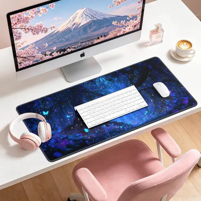 Alt view image 2 of 7 - Large Gaming Mouse Pad, XL Desk Protector, Non-Slip Base | 31.5x15.7 in Extended Desk Mat with Stitched Edges for Keyboard, Work, Game, Office, Home PC and Laptop